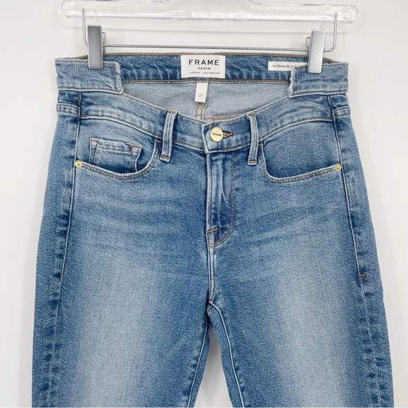 Frame Le Skinny De Jeanne Cut Out Double Waistband High Rise Jeans 27 Raw Frayed - Picture 2 of 6